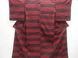 アンティーク　横段織り出し手織り紬着物